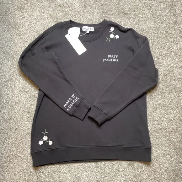 NEW Wildfox Dirty Martini Roadtrip Sweatshirt | Pirate Black Small - Picture 5 of 10